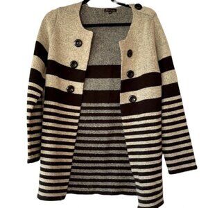 Baciano by Bacci black and cream stripe knit cardigan with button details